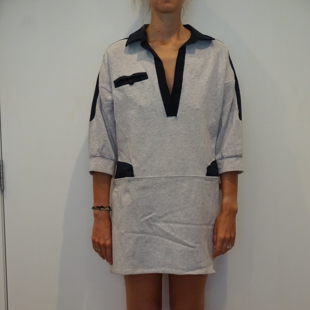 Casual grey and navy blue dress